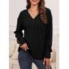imageDokotoo Womens Soft Long Sleeve V Neck Shirts Solid Casual Decorative Buttons Knitted Pullover Tunic TopsAblack
