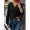 imageDokotoo Womens Soft Long Sleeve V Neck Shirts Solid Casual Decorative Buttons Knitted Pullover Tunic TopsAblack