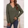 imageDokotoo Womens Soft Long Sleeve V Neck Shirts Solid Casual Decorative Buttons Knitted Pullover Tunic TopsAmoss Green
