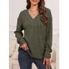 imageDokotoo Womens Soft Long Sleeve V Neck Shirts Solid Casual Decorative Buttons Knitted Pullover Tunic TopsAmoss Green