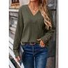 imageDokotoo Womens Soft Long Sleeve V Neck Shirts Solid Casual Decorative Buttons Knitted Pullover Tunic TopsAmoss Green