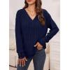 imageDokotoo Womens Soft Long Sleeve V Neck Shirts Solid Casual Decorative Buttons Knitted Pullover Tunic TopsAnavy Blue