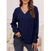 imageDokotoo Womens Soft Long Sleeve V Neck Shirts Solid Casual Decorative Buttons Knitted Pullover Tunic TopsAnavy Blue