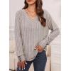 imageDokotoo Womens Soft Long Sleeve V Neck Shirts Solid Casual Decorative Buttons Knitted Pullover Tunic TopsAparchment