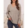 imageDokotoo Womens Soft Long Sleeve V Neck Shirts Solid Casual Decorative Buttons Knitted Pullover Tunic TopsAparchment