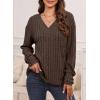 imageDokotoo Womens Soft Long Sleeve V Neck Shirts Solid Casual Decorative Buttons Knitted Pullover Tunic TopsCoffee