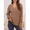 imageDokotoo Womens Soft Long Sleeve V Neck Shirts Solid Casual Decorative Buttons Knitted Pullover Tunic TopsLight French Beige