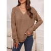 imageDokotoo Womens Soft Long Sleeve V Neck Shirts Solid Casual Decorative Buttons Knitted Pullover Tunic TopsLight French Beige