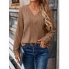 imageDokotoo Womens Soft Long Sleeve V Neck Shirts Solid Casual Decorative Buttons Knitted Pullover Tunic TopsLight French Beige