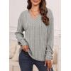imageDokotoo Womens Soft Long Sleeve V Neck Shirts Solid Casual Decorative Buttons Knitted Pullover Tunic TopsLight Grey