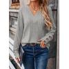 imageDokotoo Womens Soft Long Sleeve V Neck Shirts Solid Casual Decorative Buttons Knitted Pullover Tunic TopsLight Grey
