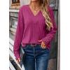 imageDokotoo Womens Soft Long Sleeve V Neck Shirts Solid Casual Decorative Buttons Knitted Pullover Tunic TopsRose Red