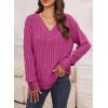 imageDokotoo Womens Soft Long Sleeve V Neck Shirts Solid Casual Decorative Buttons Knitted Pullover Tunic TopsRose Red