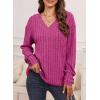 imageDokotoo Womens Soft Long Sleeve V Neck Shirts Solid Casual Decorative Buttons Knitted Pullover Tunic TopsRose Red