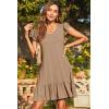 imageDokotoo Womens Summer Dresses 2025 Ruffle Short Sleeve Smocked V Neck Casual Loose ALine Swing Mini Dress SundressBeige