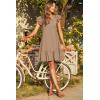 imageDokotoo Womens Summer Dresses 2025 Ruffle Short Sleeve Smocked V Neck Casual Loose ALine Swing Mini Dress SundressBeige