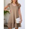 imageDokotoo Womens Summer Dresses 2025 Ruffle Short Sleeve Smocked V Neck Casual Loose ALine Swing Mini Dress SundressBeige