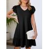 imageDokotoo Womens Summer Dresses 2025 Ruffle Short Sleeve Smocked V Neck Casual Loose ALine Swing Mini Dress SundressBlack