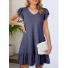 imageDokotoo Womens Summer Dresses 2025 Ruffle Short Sleeve Smocked V Neck Casual Loose ALine Swing Mini Dress SundressBlue
