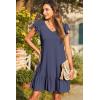 imageDokotoo Womens Summer Dresses 2025 Ruffle Short Sleeve Smocked V Neck Casual Loose ALine Swing Mini Dress SundressBlue