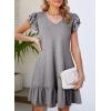 imageDokotoo Womens Summer Dresses 2025 Ruffle Short Sleeve Smocked V Neck Casual Loose ALine Swing Mini Dress SundressGrey