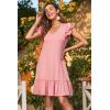 imageDokotoo Womens Summer Dresses 2025 Ruffle Short Sleeve Smocked V Neck Casual Loose ALine Swing Mini Dress SundressPink