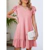 imageDokotoo Womens Summer Dresses 2025 Ruffle Short Sleeve Smocked V Neck Casual Loose ALine Swing Mini Dress SundressPink