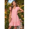 imageDokotoo Womens Summer Dresses 2025 Ruffle Short Sleeve Smocked V Neck Casual Loose ALine Swing Mini Dress SundressPink