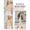 imageDokotoo Womens Summer Tops 2025 Casual Crewneck Short Lantern Sleeve Blouse Waffle Knit Pullover ShirtsBeige