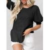 imageDokotoo Womens Summer Tops 2025 Casual Crewneck Short Lantern Sleeve Blouse Waffle Knit Pullover ShirtsBlack