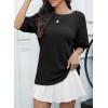 imageDokotoo Womens Summer Tops 2025 Casual Crewneck Short Lantern Sleeve Blouse Waffle Knit Pullover ShirtsBlack