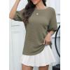 imageDokotoo Womens Summer Tops 2025 Casual Crewneck Short Lantern Sleeve Blouse Waffle Knit Pullover ShirtsMoss Green