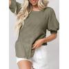 imageDokotoo Womens Summer Tops 2025 Casual Crewneck Short Lantern Sleeve Blouse Waffle Knit Pullover ShirtsMoss Green