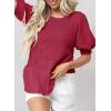 imageDokotoo Womens Summer Tops 2025 Casual Crewneck Short Lantern Sleeve Blouse Waffle Knit Pullover ShirtsRed Dahlia