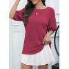 imageDokotoo Womens Summer Tops 2025 Casual Crewneck Short Lantern Sleeve Blouse Waffle Knit Pullover ShirtsRed Dahlia