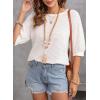 imageDokotoo Womens Summer Tops 2025 Casual Crewneck Short Lantern Sleeve Blouse Waffle Knit Pullover ShirtsWhite