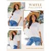 imageDokotoo Womens Summer Tops 2025 Casual Crewneck Short Lantern Sleeve Blouse Waffle Knit Pullover ShirtsWhite