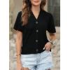 imageDokotoo Womens Summer Tops 2025 Waffle Knit Button Down Shirts Casual V Neck Short Sleeve Shacket Jacket Dressy BlousesBlack