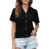 imageDokotoo Womens Summer Tops 2025 Waffle Knit Button Down Shirts Casual V Neck Short Sleeve Shacket Jacket Dressy BlousesBlack