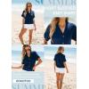 imageDokotoo Womens Summer Tops 2025 Waffle Knit Button Down Shirts Casual V Neck Short Sleeve Shacket Jacket Dressy BlousesBlue