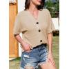 imageDokotoo Womens Summer Tops 2025 Waffle Knit Button Down Shirts Casual V Neck Short Sleeve Shacket Jacket Dressy BlousesBrown