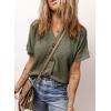 imageDokotoo Womens Summer Tops 2025 Waffle Knit Button Down Shirts Casual V Neck Short Sleeve Shacket Jacket Dressy BlousesGreen