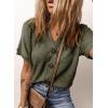 imageDokotoo Womens Summer Tops 2025 Waffle Knit Button Down Shirts Casual V Neck Short Sleeve Shacket Jacket Dressy BlousesGreen