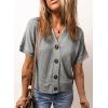 imageDokotoo Womens Summer Tops 2025 Waffle Knit Button Down Shirts Casual V Neck Short Sleeve Shacket Jacket Dressy BlousesGrey