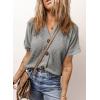 imageDokotoo Womens Summer Tops 2025 Waffle Knit Button Down Shirts Casual V Neck Short Sleeve Shacket Jacket Dressy BlousesGrey