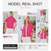 imageDokotoo Womens Summer Tops 2025 Waffle Knit Button Down Shirts Casual V Neck Short Sleeve Shacket Jacket Dressy BlousesRed