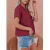 imageDokotoo Womens Summer Tops 2025 Waffle Knit Button Down Shirts Casual V Neck Short Sleeve Shacket Jacket Dressy BlousesVine Red