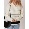 imageDokotoo Womens Sweaters Long Sleeve Fall Fashion 2024 14 Button Pullover Sweater Striped Color Block Knit Jumper Tops