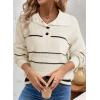 imageDokotoo Womens Sweaters Long Sleeve Fall Fashion 2024 14 Button Pullover Sweater Striped Color Block Knit Jumper Tops