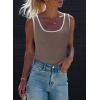 imageDokotoo Womens Tank Tops 2025 Summer Casual Sleeveless Scoop Neck Ribbed Knit Color Block Slim Fitted Cami Tee ShirtsBrown